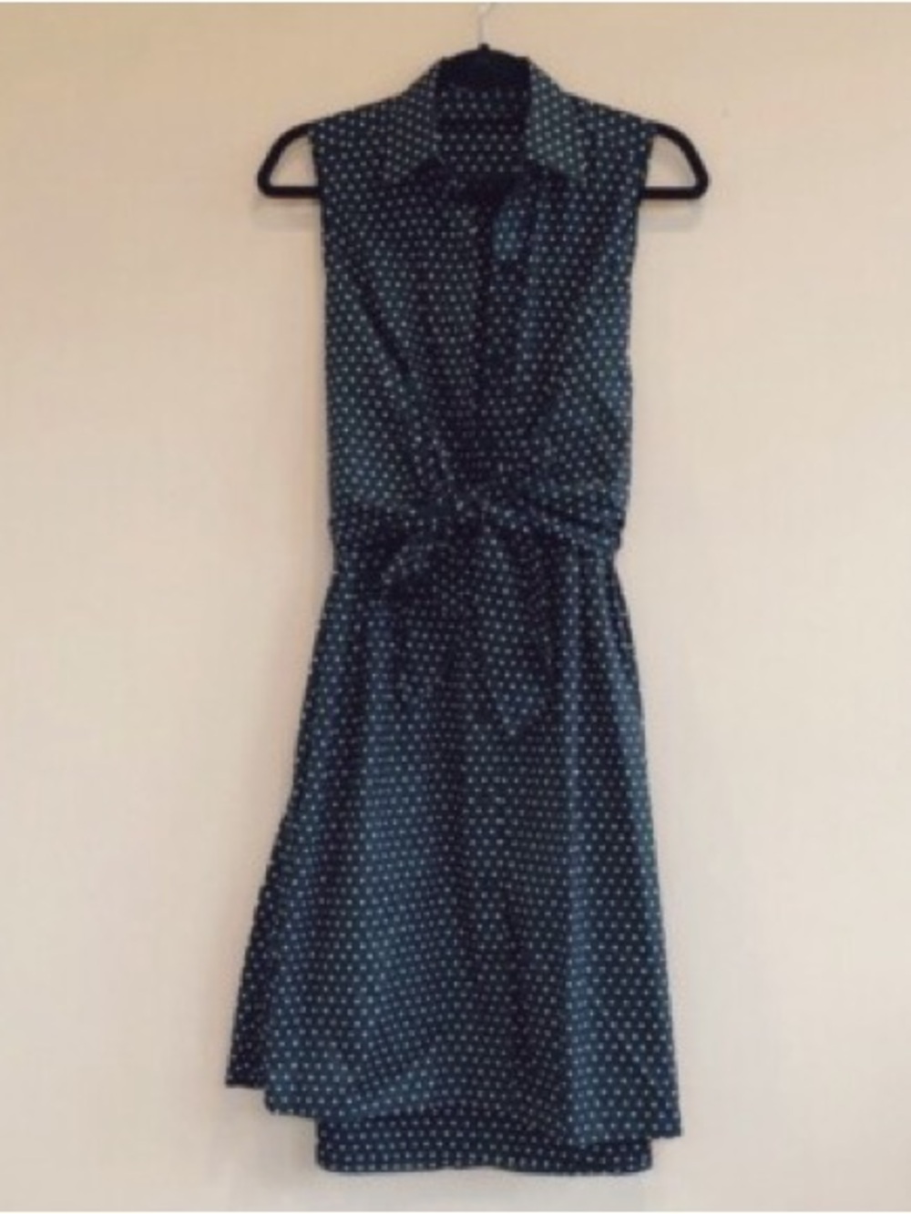 Club Monaco Dark Teal Polka Dot Sleeveless Tie-Waist Dress